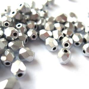 50   Aluminium Silver böhmische Perlen 3mm, tschechische feuerpolierte facettierte Glasperlen DIY Glasschliff Bild 1