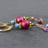 Ohrringe mit Perlen, Beere und goldfarben, rauchblau Bild 2