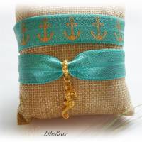 2 elastische Armbänder mit Metallanhänger Seepferdchen - Geschenk,dehnbar,maritim,Anker,seegrün Bild 3
