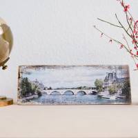 Paris Seine Holzbild - Weinkisten Upcycling, 9x23 cm, Wanddeko, Shabby Style, retro, Dekoration, Wandbild Bild 1