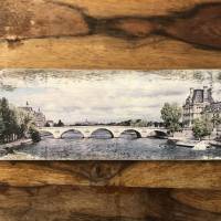 Paris Seine Holzbild - Weinkisten Upcycling, 9x23 cm, Wanddeko, Shabby Style, retro, Dekoration, Wandbild Bild 2