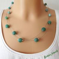 Edelstein Kette Achat grün silberfarben zweireihig Perlenkette Edelsteinkette Bild 1