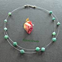 Edelstein Kette Achat grün silberfarben zweireihig Perlenkette Edelsteinkette Bild 2