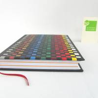 Notizbuch A5, gewebt, schwarz Regenbogen-bunt, Hardcover, handgefertigt, fadengeheftet, 150 Blatt, UNIKAT Bild 3