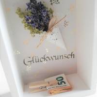 Verpackung für Geldgeschenk, Geschenkbox, Geschenkverpackung, Herzlichen Glückwunsch, Lavendel Bild 6