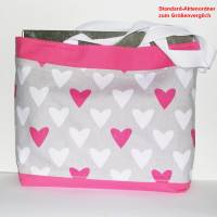 Einkaufstasche, Umhängetasche, Herzen, Baumwolltasche grau pink weiß, Einkaufs-Beutel, Stoff-Tasche, Schultertasche Bild 3