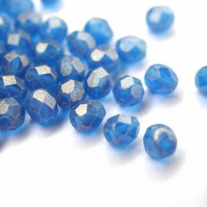 50 Sueded Gold Capri Blue böhmische Perlen 4mm, tschechische feuerpolierte facettierte Glasperlen DIY Glasschliff 4mm Bild 1