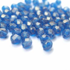 50 Sueded Gold Capri Blue böhmische Perlen 4mm, tschechische feuerpolierte facettierte Glasperlen DIY Glasschliff 4mm Bild 2