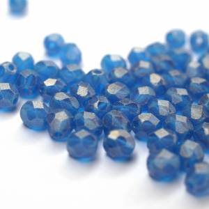 50 Sueded Gold Capri Blue böhmische Perlen 4mm, tschechische feuerpolierte facettierte Glasperlen DIY Glasschliff 4mm Bild 3