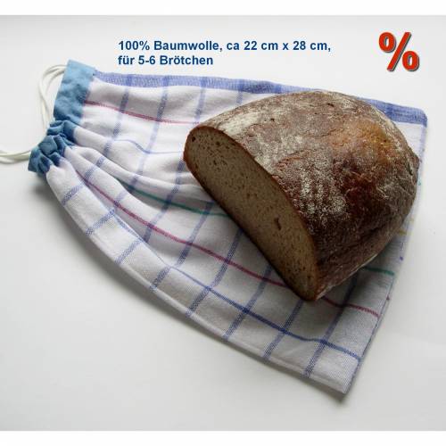 Brotbeutel, Brötchenbeutel, 23 x 29 cm, Baumwoll-Beutel Brot, Brot-Tasche, Semmel-Beutel, Zuziehbeutel Brötchen