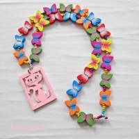Kinderkette bunt Bettelkette Hippie Ibiza Holzperlen Schmetterling Kette Holzkette Katze Anhänger Bild 7
