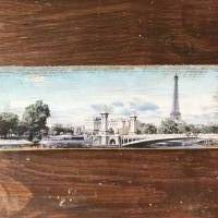Paris Eiffelturm Seine Holzbild - Weinkisten Upcycling, 9x23 cm, Wanddeko, Shabby Style, retro, Dekoration, Wandbild Bild 1