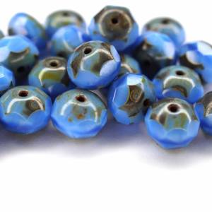 10 Coral Baby Blue Picasso Rondelle böhmische Perlen 6x8mm, tschechische feuerpolierte facettierte Glasperlen DIY Glassc Bild 3