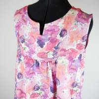 Damen Long-Top - Bluse Ärmellos aus Musselin Kleckse Lila / Pink Bild 2