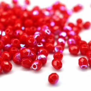 50 Opaque Red AB böhmische Perlen 3mm, tschechische feuerpolierte facettierte Glasperlen DIY Glasschliff Bild 1