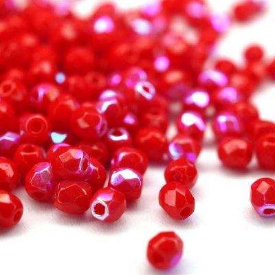 50 Opaque Red AB böhmische Perlen 3mm, tschechische feuerpolierte facettierte Glasperlen DIY Glasschliff