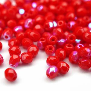 50 Opaque Red AB böhmische Perlen 3mm, tschechische feuerpolierte facettierte Glasperlen DIY Glasschliff Bild 2