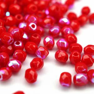 50 Opaque Red AB böhmische Perlen 3mm, tschechische feuerpolierte facettierte Glasperlen DIY Glasschliff Bild 3