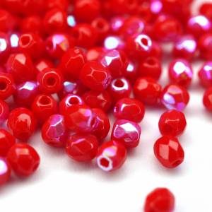 50 Opaque Red AB böhmische Perlen 3mm, tschechische feuerpolierte facettierte Glasperlen DIY Glasschliff Bild 4
