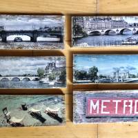 Paris Boot Brücke Seine Holzbild - Weinkisten Upcycling, 9x23 cm, Wanddeko, Shabby Style, retro, Dekoration, Wandbild Bild 5