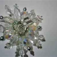 Pusteblume 75 mm großer Ring Kristallglas funkelnd Perlen weiß crazy verstellbar Bild 2