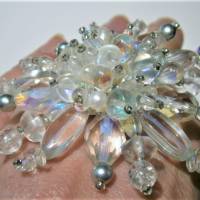 Pusteblume 75 mm großer Ring Kristallglas funkelnd Perlen weiß crazy verstellbar Bild 4