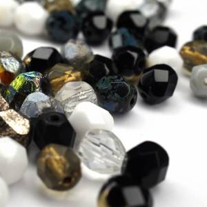 20 Mix Schwarz Weiß böhmische Perlen 6mm, tschechische feuerpolierte facettierte Glasperlen DIY Glasschliff 4mm Bild 1