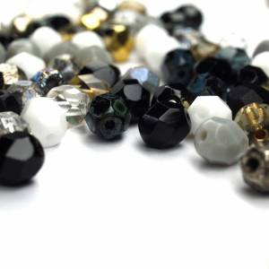 20 Mix Schwarz Weiß böhmische Perlen 6mm, tschechische feuerpolierte facettierte Glasperlen DIY Glasschliff 4mm Bild 2