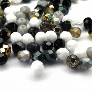 20 Mix Schwarz Weiß böhmische Perlen 6mm, tschechische feuerpolierte facettierte Glasperlen DIY Glasschliff 4mm Bild 3