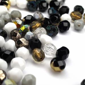 20 Mix Schwarz Weiß böhmische Perlen 6mm, tschechische feuerpolierte facettierte Glasperlen DIY Glasschliff 4mm Bild 4