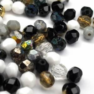 20 Mix Schwarz Weiß böhmische Perlen 6mm, tschechische feuerpolierte facettierte Glasperlen DIY Glasschliff 4mm Bild 6