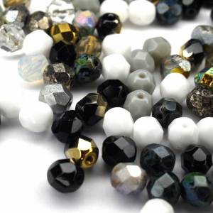20 Mix Schwarz Weiß böhmische Perlen 6mm, tschechische feuerpolierte facettierte Glasperlen DIY Glasschliff 4mm Bild 7