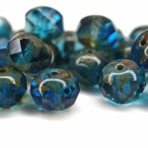 10 Capri Blue Picasso Rondelle böhmische Perlen 7x9mm, tschechische feuerpolierte facettierte Glasperlen DIY Glasschliff Bild 1