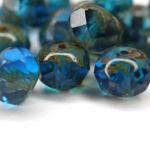 10 Capri Blue Picasso Rondelle böhmische Perlen 7x9mm, tschechische feuerpolierte facettierte Glasperlen DIY Glasschliff Bild 2