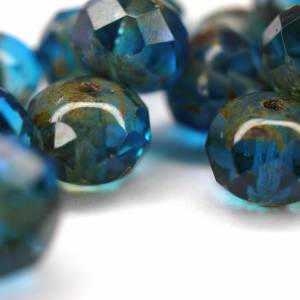 10 Capri Blue Picasso Rondelle böhmische Perlen 7x9mm, tschechische feuerpolierte facettierte Glasperlen DIY Glasschliff Bild 3
