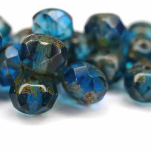 10 Capri Blue Picasso Rondelle böhmische Perlen 7x9mm, tschechische feuerpolierte facettierte Glasperlen DIY Glasschliff Bild 4