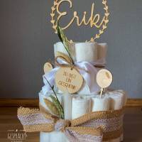 Personalisierte Windeltorte/Pamperstorte mit einem Cake Topper "Name", Babyparty/Babyshower/Geburtsgeschenk Bild 1