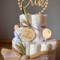 Personalisierte Windeltorte/Pamperstorte mit einem Cake Topper "Name", Babyparty/Babyshower/Geburtsgeschenk Bild 6