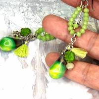 grüne ohrhänger keramik, lässige boho hippie ohrringe, geschenk, unikat schmuck, glasperlen Bild 7