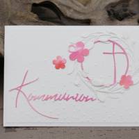 Glückwunschkarte zur Kommunion - Kreuz im Kreis, rosa-pink, Kommunionskarte für Mädchen Bild 1