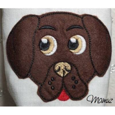 *  Hundkopf - Dogge  *  Doodle - Applikation 10x10, mit Rahmen 13x18