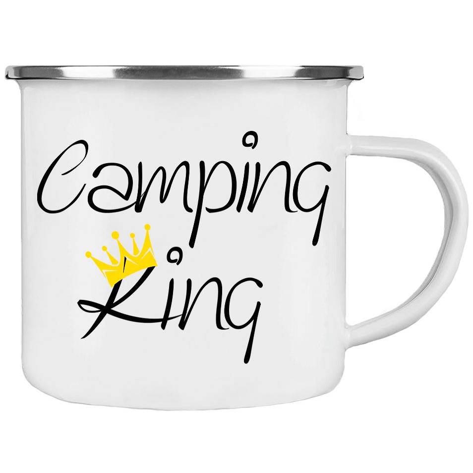 CAMPING Emaille-Tasse CAMPING KING Campingbecher Kaffeetasse Bürotasse 