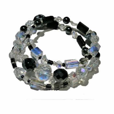 Spiralarmband Regenbogen Glas Hämatit dreireihig handgemacht Boho Statement
