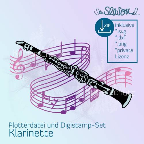 Klarinette Plotterdatei und DigiStamp, Plottdatei für Folienplott und Papier plotten, als svg, dxf von senSEASONal