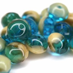 10 Ivory Capri Blue Bicolor Rondelle böhmische Perlen 6x8mm, tschechische feuerpolierte facettierte Glasperlen DIY Glass Bild 1