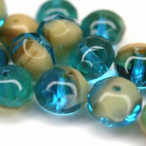 10 Ivory Capri Blue Bicolor Rondelle böhmische Perlen 6x8mm, tschechische feuerpolierte facettierte Glasperlen DIY Glass Bild 2
