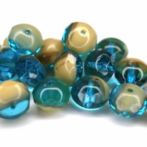 10 Ivory Capri Blue Bicolor Rondelle böhmische Perlen 6x8mm, tschechische feuerpolierte facettierte Glasperlen DIY Glass Bild 3