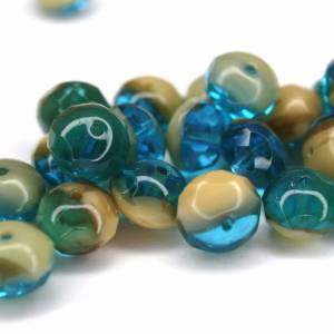 10 Ivory Capri Blue Bicolor Rondelle böhmische Perlen 6x8mm, tschechische feuerpolierte facettierte Glasperlen DIY Glass Bild 4