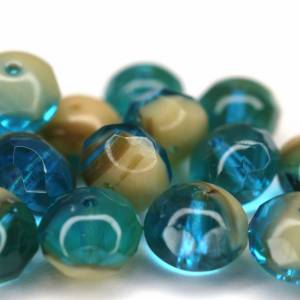 10 Ivory Capri Blue Bicolor Rondelle böhmische Perlen 6x8mm, tschechische feuerpolierte facettierte Glasperlen DIY Glass Bild 5