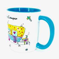 Tasse mit Wohnwagen und Spruch Happy Camper, Funny-Art, blau, Geschenk für Camper Bild 2